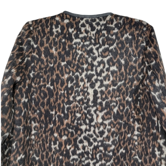 Old Navy Faux Fur Animal Print Faux Leather Trim Open Coatigan Size Small Womens - Picture 7 of 10